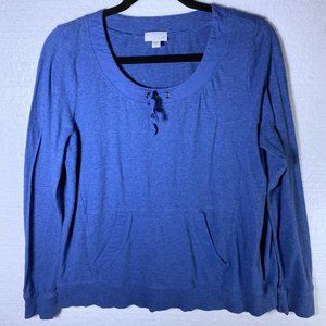 J. Jill Women's Size Medium Blue Lace Up Top Pockets Long Sleeves Scoop Neck